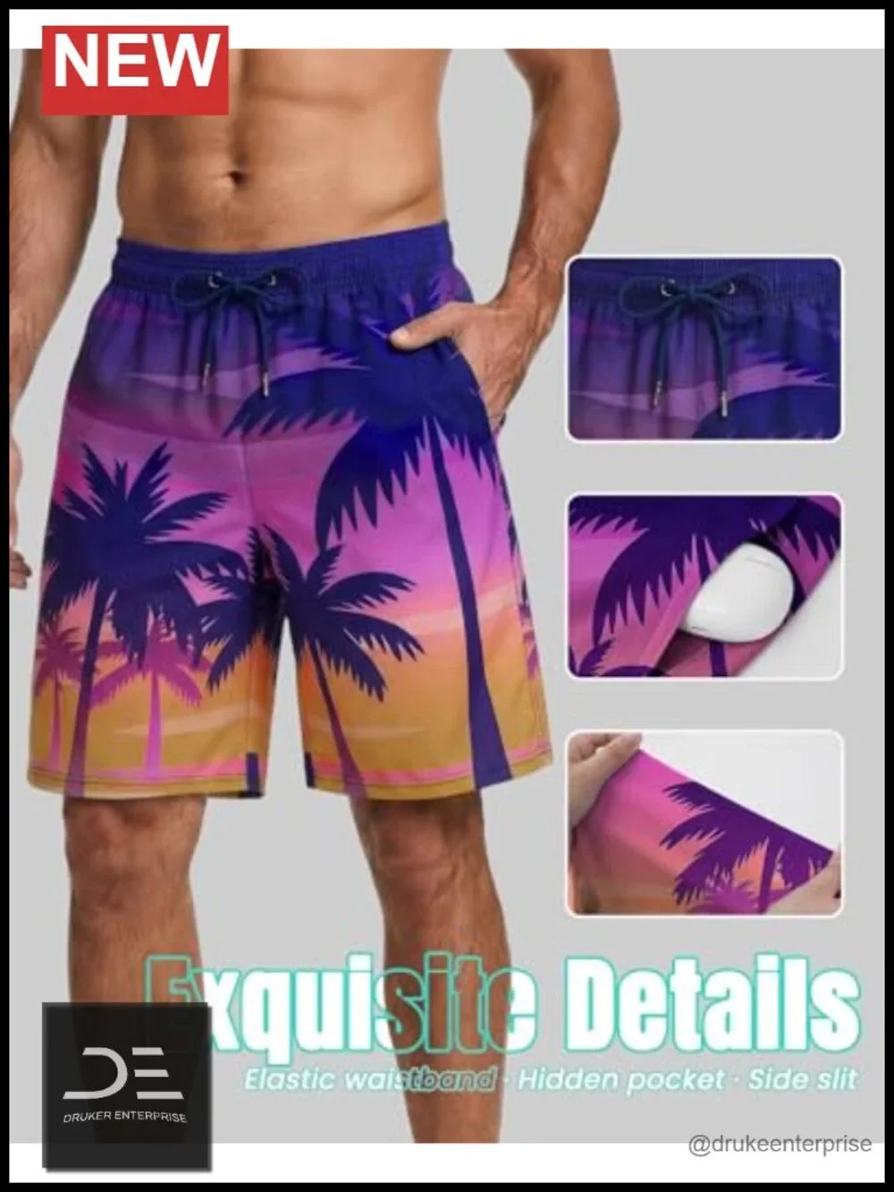 Men's Quick Dry Board Shorts with Mesh Lining and Pockets